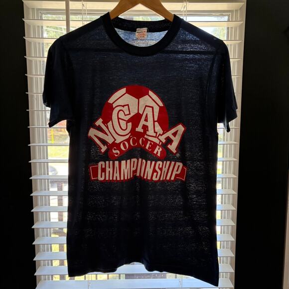 Vintage Paper Thin Worn Burnout T-Shirt Size S 1970s Blue Single Stitch WIP NCAA - Picture 2 of 6